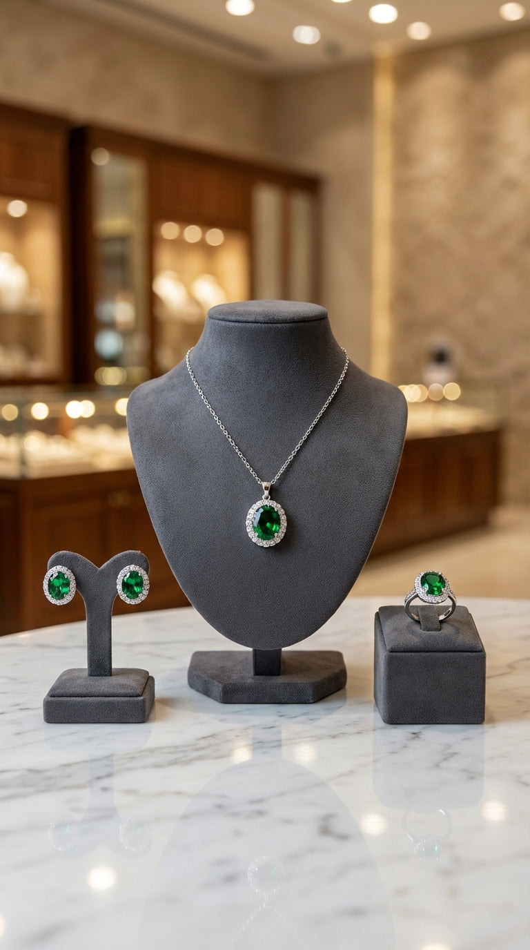 Luxury Emerald Green Jewelry Set – Necklace, Ring & Earrings