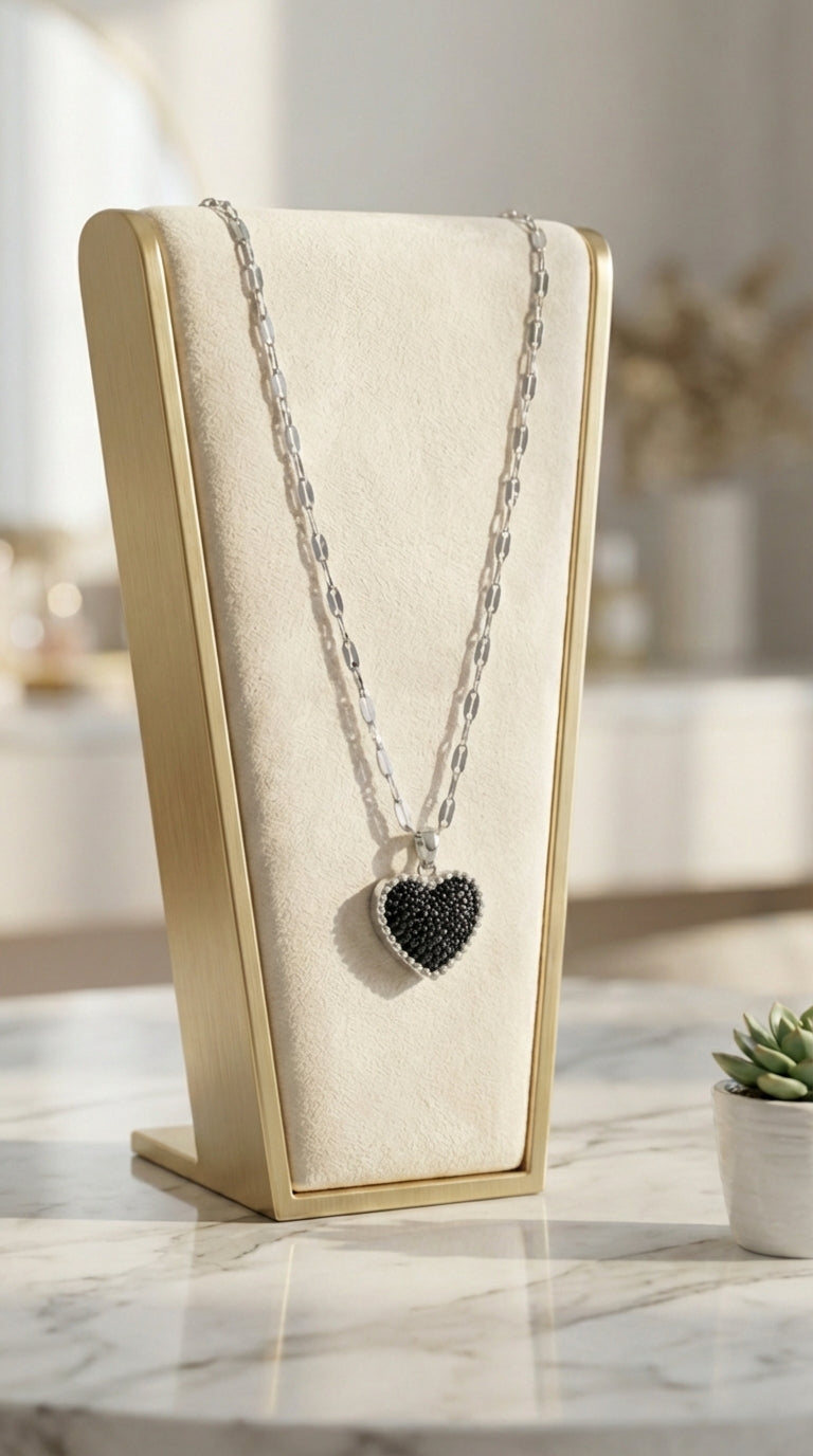 Elegant Black Heart Crystal Pendant Necklace