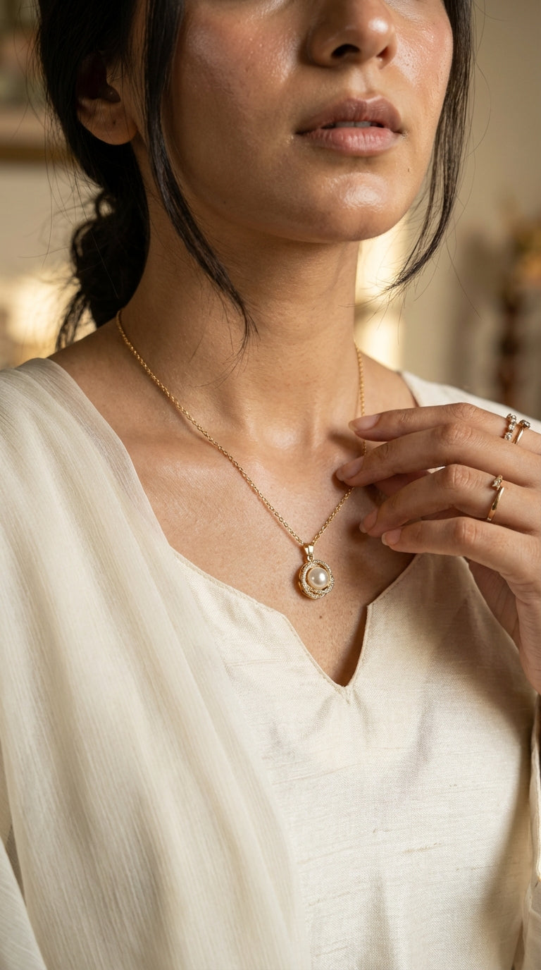 Elegant Pearl Halo Pendant Necklace
