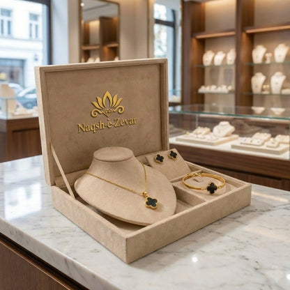 Luxury Black Clover Jewelry Set – Necklace, Bracelet & Earrings