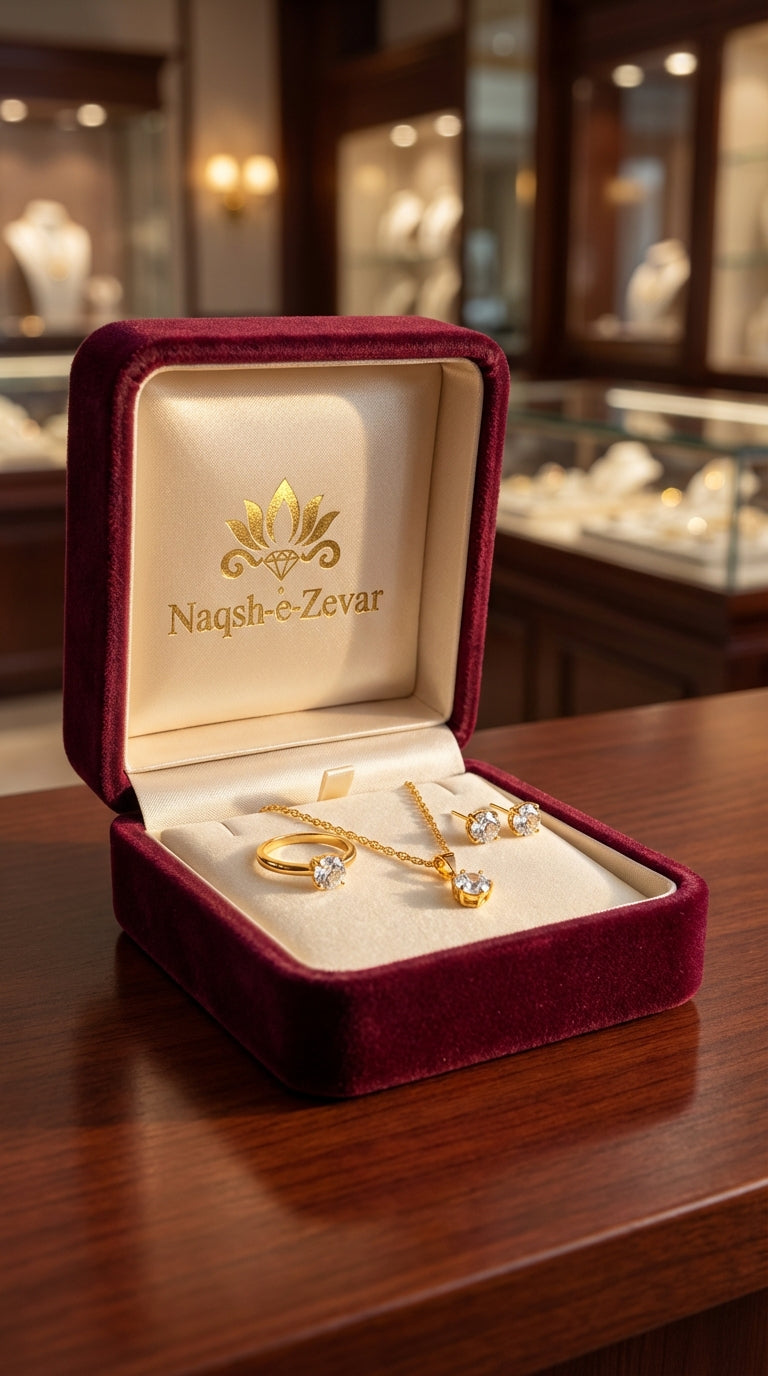Elegant Gold Crystal Jewelry Set – Necklace, Ring & Earrings