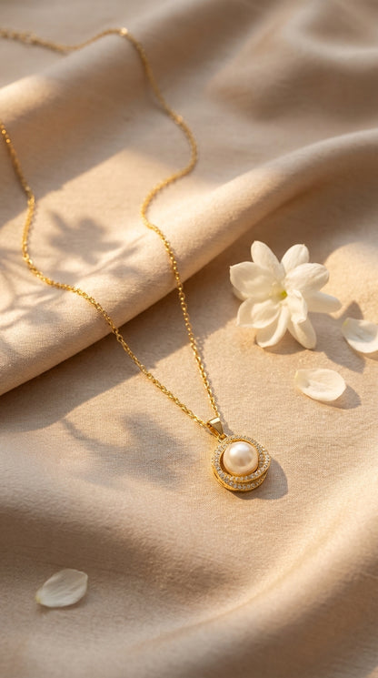 Elegant Pearl Halo Pendant Necklace
