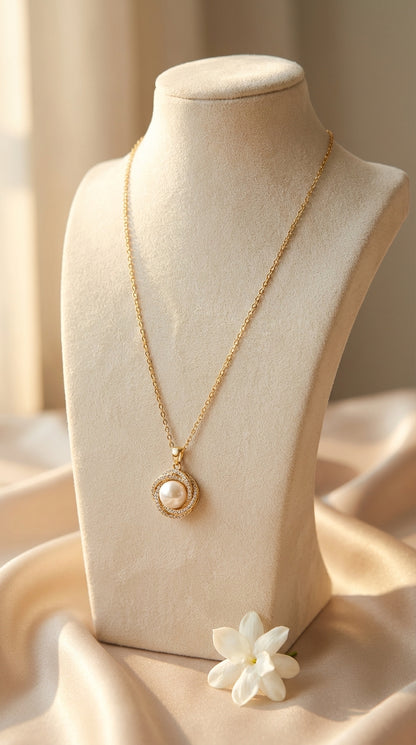 Elegant Pearl Halo Pendant Necklace